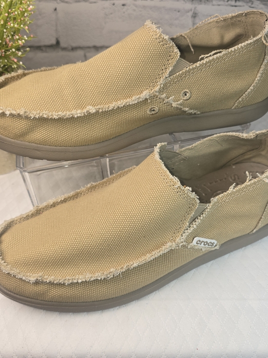 CROCS Other - CROCS MENS SANTA CRUZ SLIP-ON LOAFERS KHAKI TAN CANVAS DISTRESSED CASUAL 9